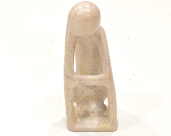 African Soapstone Carved Thinker Sculpture Kenya 7.5 Tall