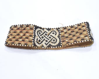 African Woven Beaded Shell Kuba Headband Congo
