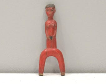 African Baule Slingshot Carved Wood Figure Ivory Coast
