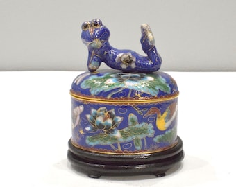 Chinese Cloisonne Lounging Frog Box on Stand