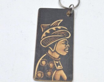 African Carved Wood Key Chain