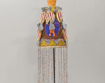 African Yoruba Beaded Multi Colored Bird Crown