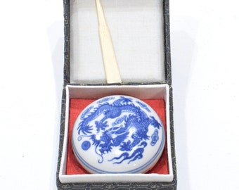 Craft Chinese Chop Cinnabar Stamp Ink Pad Dragon Porcelain Lid