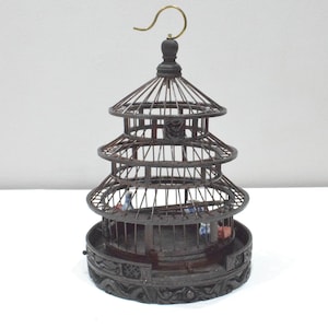 Chinese Wicker Birdcage Porcelain Water Food Bowls
