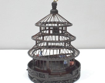 Chinese Wicker Birdcage Porcelain Water Food Bowls