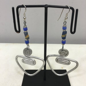 Earrings African Aluminum Blue Yellow Sandcast Masai Beaded Earrings Handmade Aluminum  Women Earrings Unique Tribal E9
