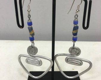 Earrings African Aluminum Blue Yellow Sandcast Masai Beaded Earrings Handmade Aluminum  Women Earrings Unique Tribal E9