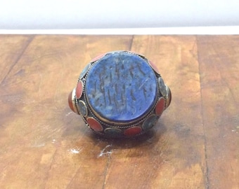 Ring Middle Eastern Silver Lapis Carnelian Ring