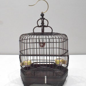 Chinese Wicker Birdcage Porcelain Water Food Bowls