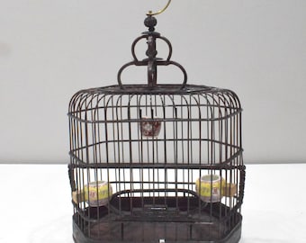 Chinese Wicker Birdcage Porcelain Water Food Bowls