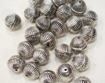 Beads Silver Grooved Oval Beads 17-18mm