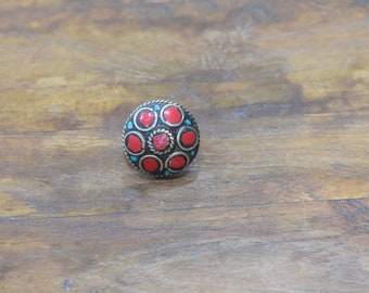 Rings India Brass Inlay Circle Red Ring