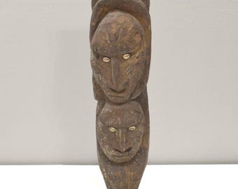 Papua New Guinea Double Head Wood Grave Figure Statue Yamok Village