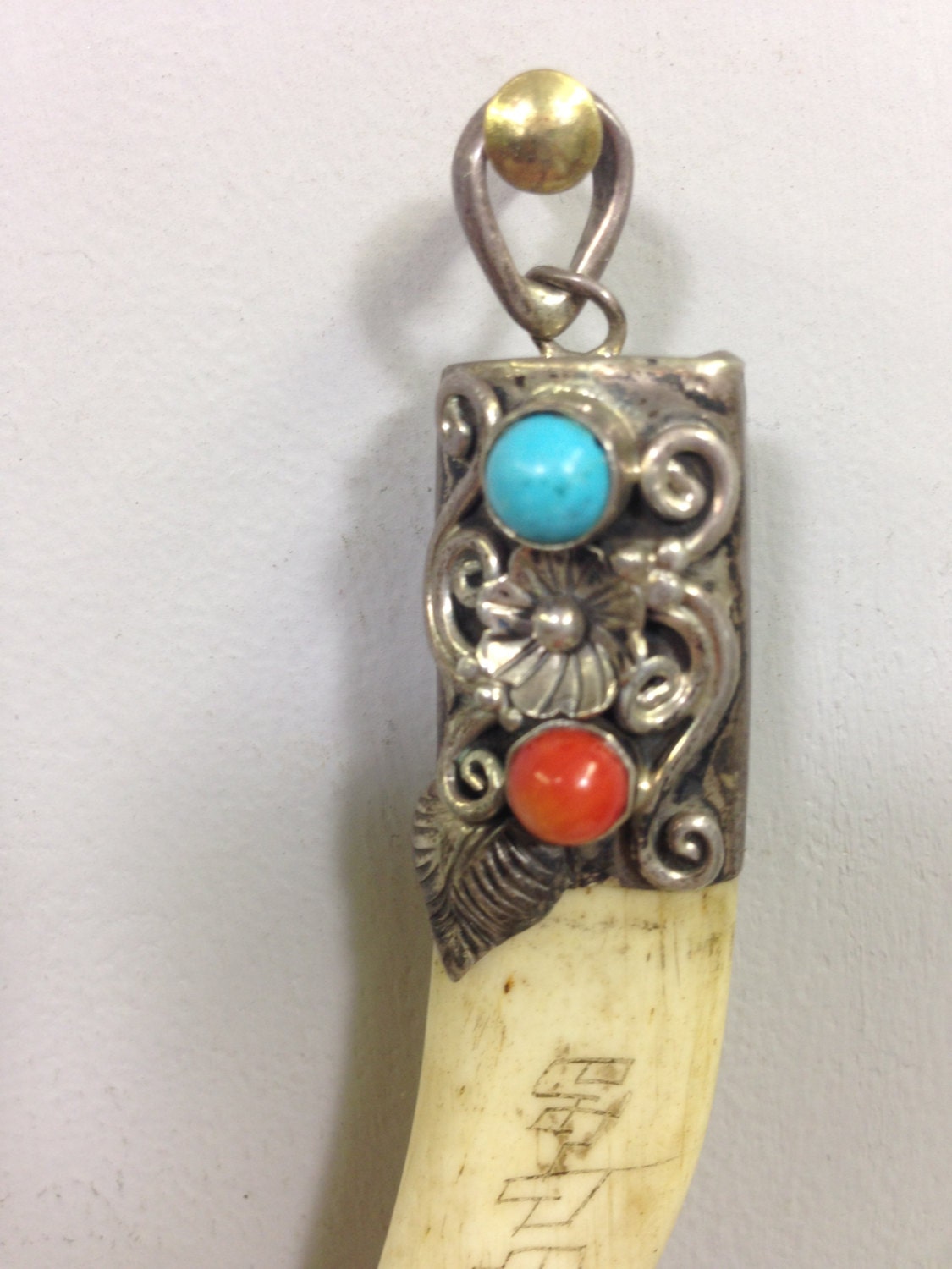 Pendant Tooth Yak Bone Silver Coral Turquoise Tibetan Handmade Jewlery ...