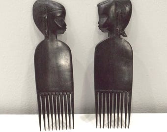 African Ebony Comb or Hair Pic Pair  Gogo Tribe Tanzania