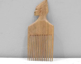 African Carved Wood Figurative Comb Tanzania