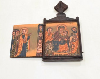 Ethiopian Orthodox Altar Icon Painted Wood Shrine