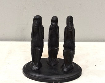 African Carved See Hear Say No Evil Ebony Monkey Figure Set