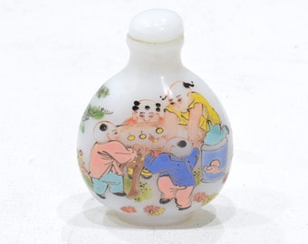 Chinese Porcelain Snuff Perfume Bottle Glass Painted Landscape