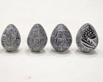 African Egg Soapstone Kenya Carved Geometric Pattern