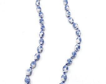 Beads Chinese Porcelain Blue White Strand