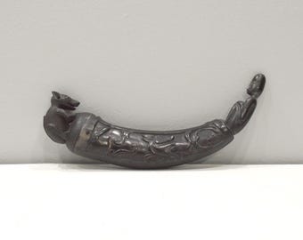 Timor Indonesian Water Buffalo Horn Etched Betel Nut Lime Container