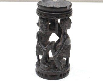 African Ebony Wood Abstract Figure Candle Holder Tanzania