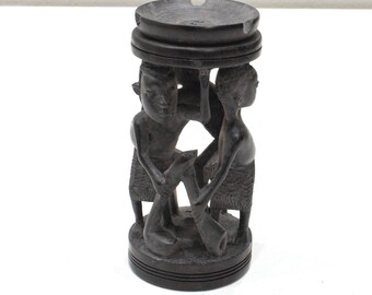 African Ebony Wood Abstract Figure Ashtray/Candle Holder Tanzania