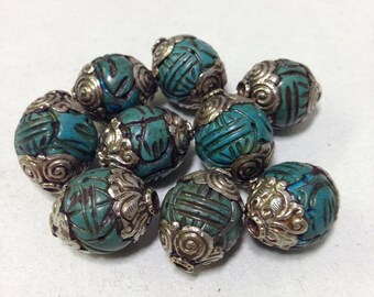 Beads Tibetan Turquoise Resin Silver Beads 18-28mm