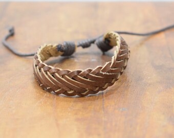 Bracelet Leather Brown Woven Tie Bracelet