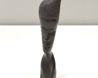 African Female Bust Ebony Wood Carved Sculpture Tanzania