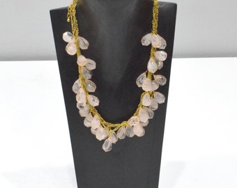 Necklace Pink Faceted Plastic Gold Chain