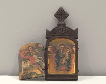 Ethiopian Orthodox Altar Icon Painted Wood Shrine