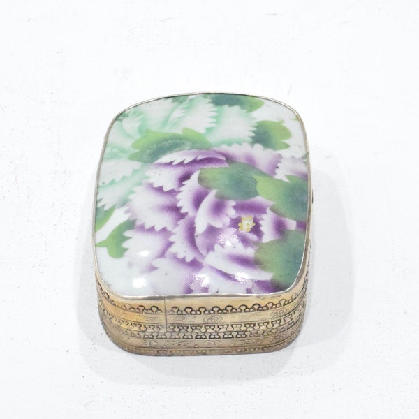 Chinese Porcelain Shard Silver Metal Box