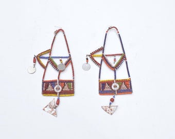 African Old Masai Beaded Earrings Kenya