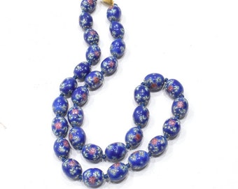Chinese Porcelain Blue Floral Necklace Bead Strand