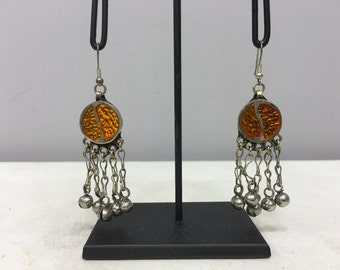 Middle Eastern Silver Gold Belly Refector Earrings