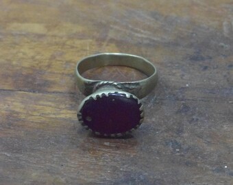 Middle Eastern Silver Red Prong Kuchi Ring Size 8.5