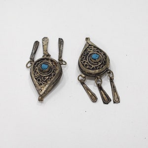 Beads Silver Bedouin Pendants Blue/Red Stones 60mm