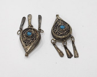 Beads Silver Bedouin Pendants Blue/Red Stones 60mm