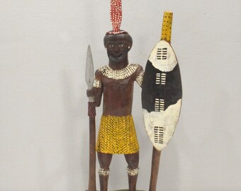 African Statue Zulu Warrior Folk Art Doll South Africa
