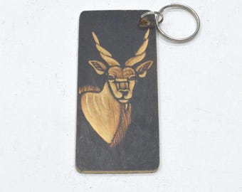 African Carved Wood Key Chain