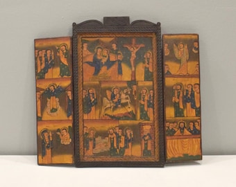 Ethiopian Orthodox Altar Icon Painted Wood Shrine