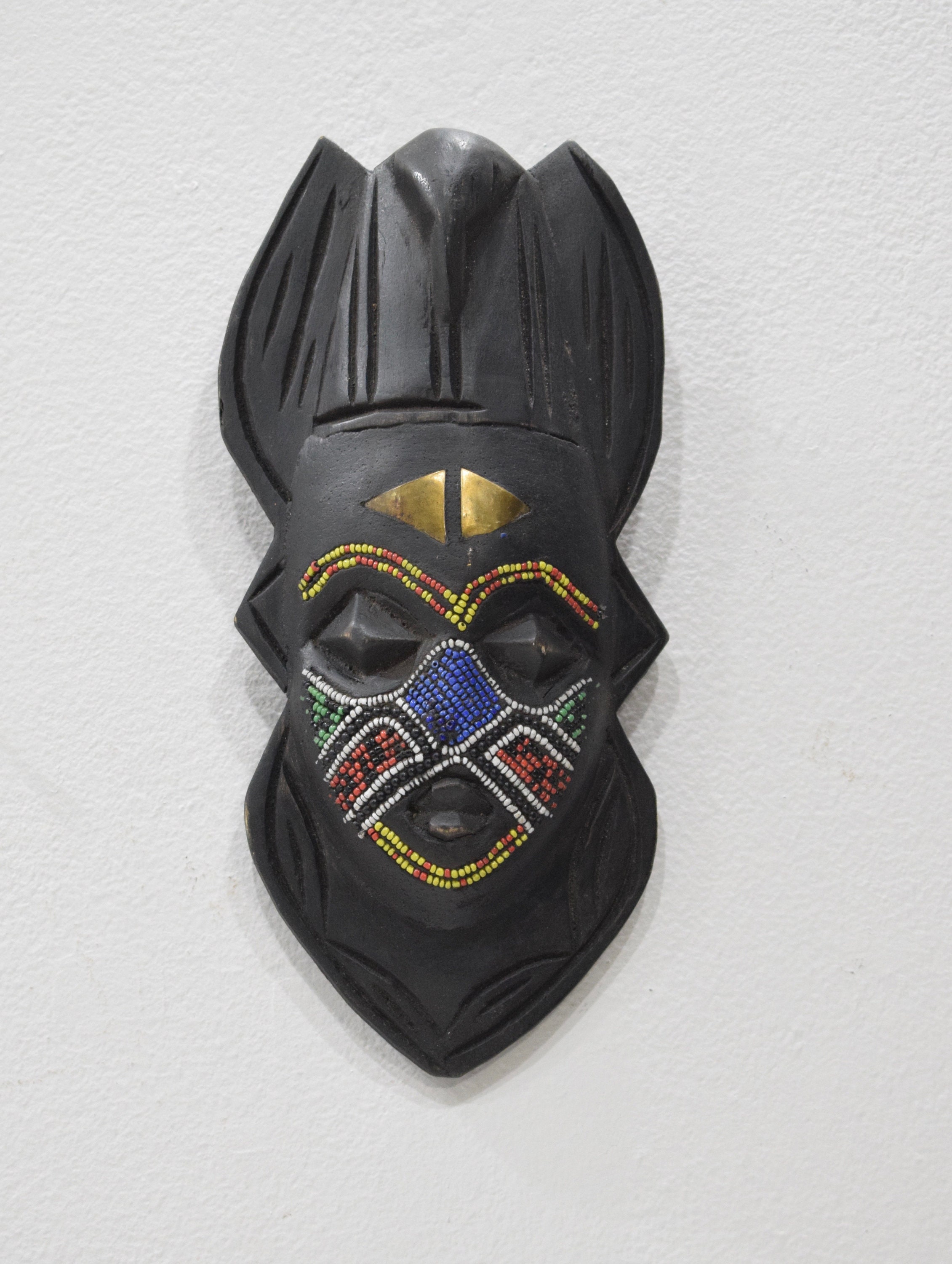 African Mask Ashanti Beaded Bird Wood Mask Ghana