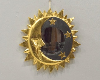 Indonesian Sun Moon Folk Art Wall Mirror