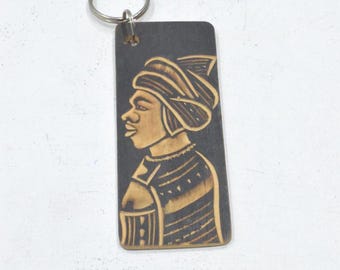 African Carved Wood Key Chain