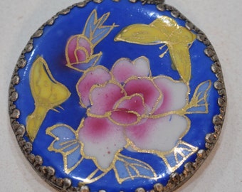 Beads Chinese Blue Flower Porcelain Chard Silver Vintage Pendant 56mm