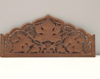 Indian Hand Carved Teak Wood Screen Panel Piece Geometric Floral Design