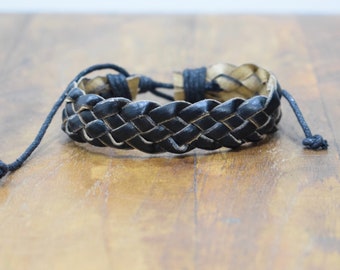 Bracelet Leather Black Woven Tie Bracelet