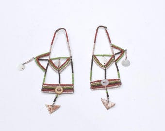 African Old Masai Beaded Earrings Kenya